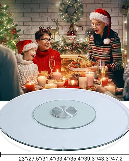 23 Inches Glass Lazy Susan for Table Top, Large Lazy Susan Turntable Fits for Family Gatherings, Banquets, Weddings, and Restaurants Plate Silent & Smooth Spin - LeafyLoom