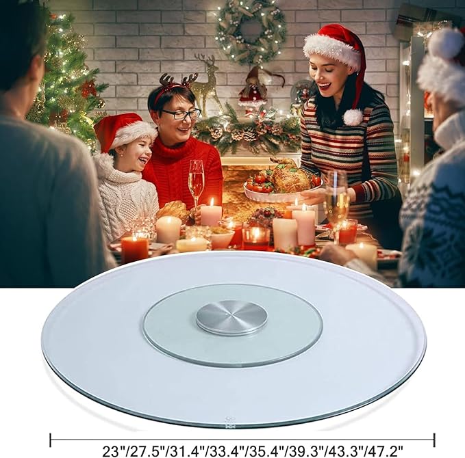 23 Inches Glass Lazy Susan for Table Top, Large Lazy Susan Turntable Fits for Family Gatherings, Banquets, Weddings, and Restaurants Plate Silent & Smooth Spin - LeafyLoom