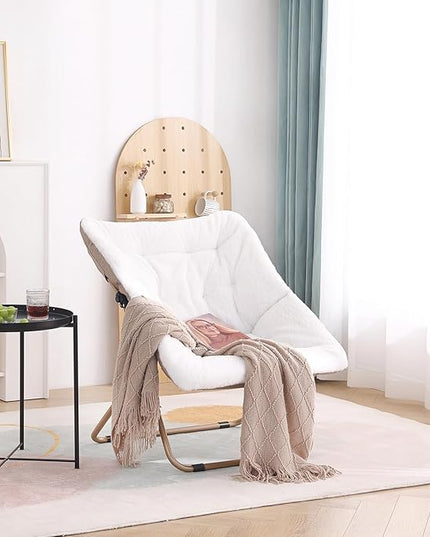 Tiita Comfy Saucer Chair, Soft Faux Fur Oversized Folding Accent Chair, Lounge Lazy Chair for Kids Teens Adults, Metal Frame Moon Chair for Bedroom, Living Room, Dorm Rooms - LeafyLoom
