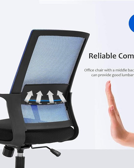 Office Chair Ergonomic Desk Task Chair Mesh Computer Chair Mid-Back Mesh Home Office Swivel Chair Modern Executive Chair with Wheels Armrests Lumbar Support (Blue) - LeafyLoom