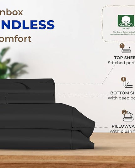 THREAD SPREAD 100% Egyptian Cotton Sheets California King Size - 600 Thread Count 4 PC Luxury Sheets Cal King Size, Soft, Cooling Hotel Luxury Bed Sheets & Pillowcases, Fits Mattress upto 18" - Black - LeafyLoom