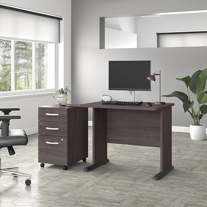 Bush Business Furniture Studio A Small Computer Desk, Commercial-Grade Gaming and Work Table for Home or Professional Office, 36W, Storm Gray - LeafyLoom