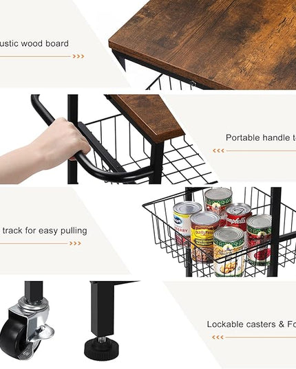 NORCEESAN Rolling Storage Cart 4 Tier Kitchen Cart on Wheels Metal Mobile Utility Cart with Storage Basket Shelf Bathroom Organizer Cart with Handle Pantry Trolley Cart with Tabletop for Home Office - LeafyLoom