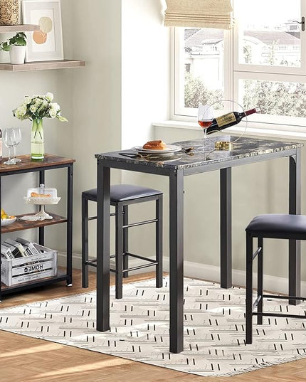 VECELO Dining Table 2 Stools, Counter Height for Kitchen, Living Room, Small Apartment, 3-Piece Set, Brown - LeafyLoom