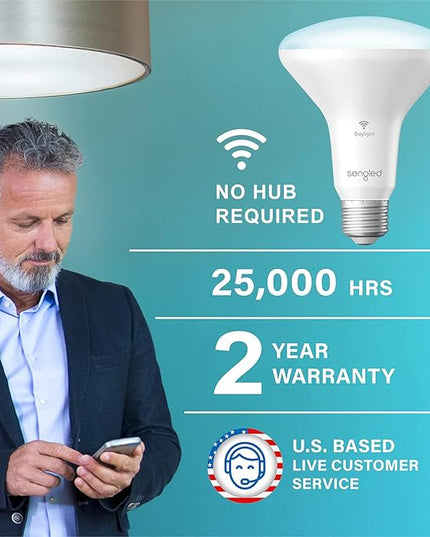 Sengled BR30 Smart Light Bulb, Updated FFS WiFi Led Flood Light Bulbs, Smart Bulbs That Works with Alexa, Google Assistant, E26 Daylight,60W Equivalent, 650LM, 2.4GHz WiFi Only, No Hub Required, 2Pack Sengled