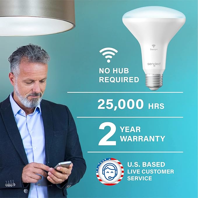 Sengled BR30 Smart Light Bulb, Updated FFS WiFi Led Flood Light Bulbs, Smart Bulbs That Works with Alexa, Google Assistant, E26 Daylight,60W Equivalent, 650LM, 2.4GHz WiFi Only, No Hub Required, 2Pack Sengled