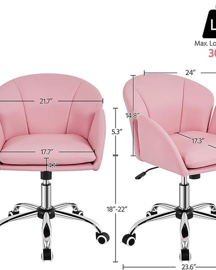 Yaheetech Cute Petal Desk Chair Home Office Chair Swivel Upholstered Leather Desk Chair Makeup Vanity Chair with Armrests for Bedroom Modern Computer Rolling Chair for Women Simple Pink - LeafyLoom