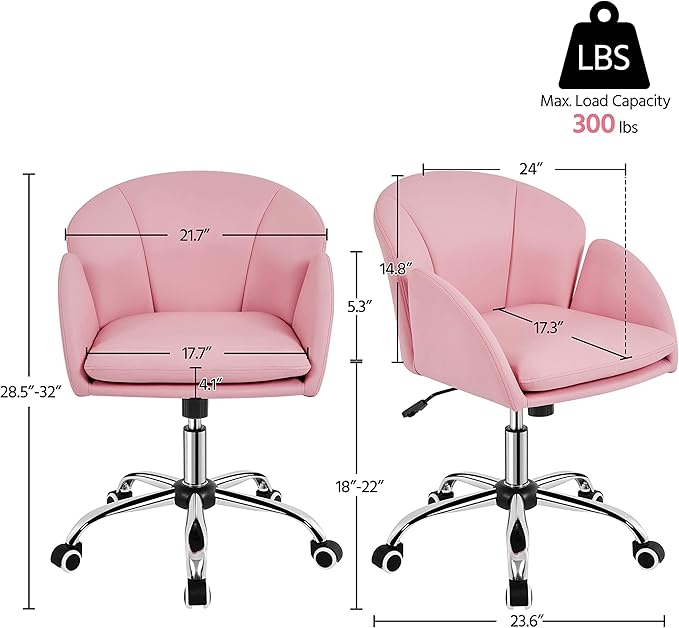 Yaheetech Cute Petal Desk Chair Home Office Chair Swivel Upholstered Leather Desk Chair Makeup Vanity Chair with Armrests for Bedroom Modern Computer Rolling Chair for Women Simple Pink - LeafyLoom
