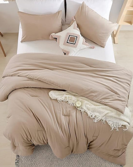 Queen Comforter Set Ultra Soft Microfiber Bed Comforter Set Boho and Luxury 3PC Taupe, with 2Pillowcases Lightweight All Season for Women and Men - LeafyLoom