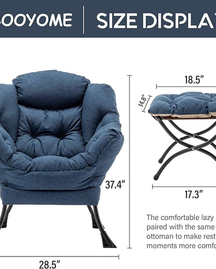 Lazy Chair with Ottoman, Modern Soft Reading Chair Accent Contemporary Lounge Leisure Sofa Chair with Armrests and a Side Pocket for Living Room, Bedroom, Dorm & Office, Dark Blue - LeafyLoom