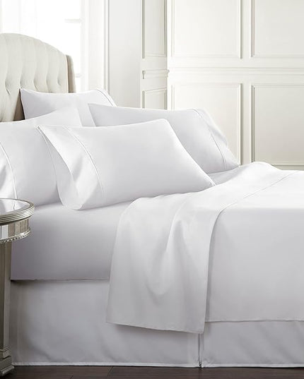 Danjor Linens Queen Sheet Set - 6 Piece Set including 4 Pillowcases - Deep Pockets - Breathable, Soft Bed Sheets - Wrinkle Free - Machine Washable - White Sheets for Queen Size Bed - 6 pc - LeafyLoom