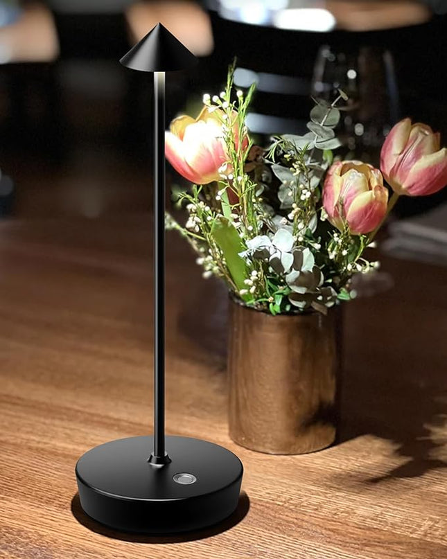 Cordless Table Lamps Rechargeable, 6000mAh Battery Operated LED Desk Lamp Outdoor Waterproof Portable Touch Dimmable Table Night Light for Patio Restaurant Dining Home Black - LeafyLoom