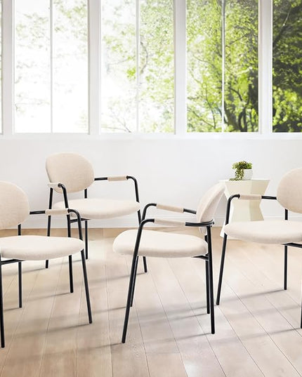 COLAMY Boucle Dining Chairs Set of 4, Fabric Dining Chairs Set of 4 with Arms, Upholstered Dining Armchairs with Back for Kitchen,Dining Room, Beige - LeafyLoom