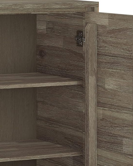 SIMPLIHOME Lowry SOLID ACACIA WOOD and Metal 39 Inch Wide Modern Industrial Medium Storage Cabinet in Distressed Grey, For the Living Room, Entryway and Family Room - LeafyLoom