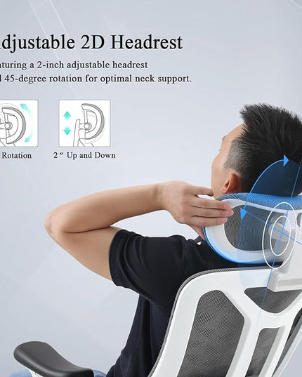 Ergonomic Office Chair: Seat Depth Adjustable Office Chair with 3D Lumbar Support, Ergonomic Computer Chair with Headrest, Home Office Desk Chair with 3D Armrest, Tilt Function - LeafyLoom