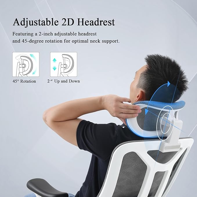Ergonomic Office Chair: Seat Depth Adjustable Office Chair with 3D Lumbar Support, Ergonomic Computer Chair with Headrest, Home Office Desk Chair with 3D Armrest, Tilt Function - LeafyLoom