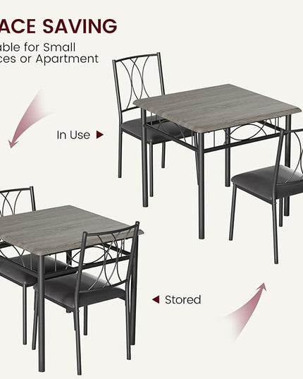 Dining Table Set for 2, 3 Piece Kitchen Table Set with 2 Upholstered Chairs, Square Kitchen Table Set for Small Space, Apartment, Dining Room, Retro Gray - LeafyLoom