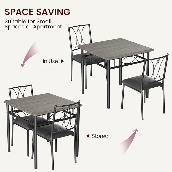 Dining Table Set for 2, 3 Piece Kitchen Table Set with 2 Upholstered Chairs, Square Kitchen Table Set for Small Space, Apartment, Dining Room, Retro Gray - LeafyLoom