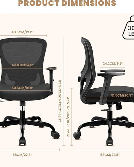 Office Chair Ergonomic Desk Chair with Adjustable Lumbar Support, Swivel Comfy Computer Chair Heavy Duty Executive Chair for Home Office - LeafyLoom
