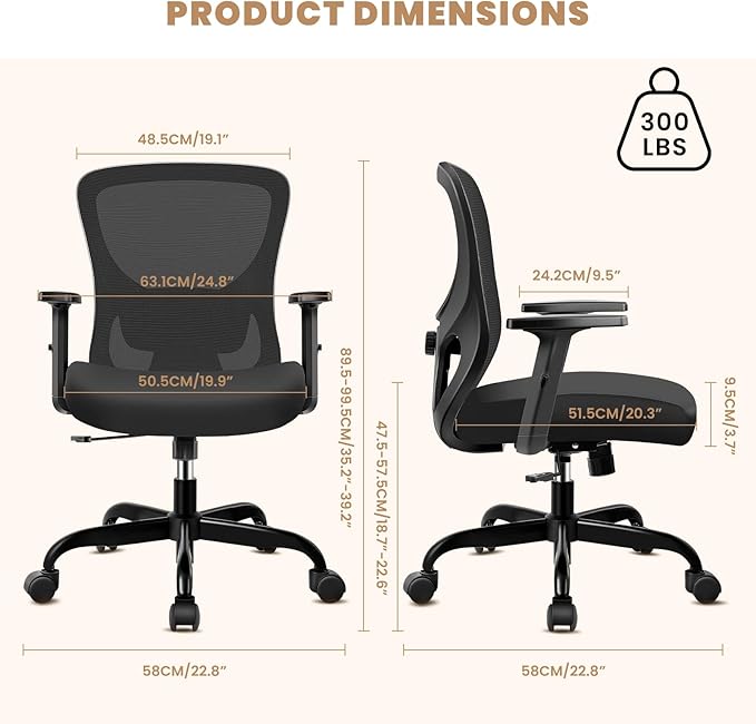 Office Chair Ergonomic Desk Chair with Adjustable Lumbar Support, Swivel Comfy Computer Chair Heavy Duty Executive Chair for Home Office - LeafyLoom