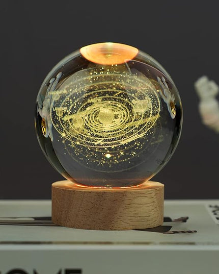 Large 3D Solar System Crystal Ball, Crystal Lamp 16 Color Changing Night Light with Remote Control for Bedroom Decor, Birthday Gift for Teens Boys and Girls, Solar System Model - LeafyLoom