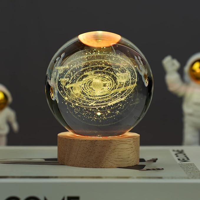 Large 3D Solar System Crystal Ball, Crystal Lamp 16 Color Changing Night Light with Remote Control for Bedroom Decor, Birthday Gift for Teens Boys and Girls, Solar System Model - LeafyLoom
