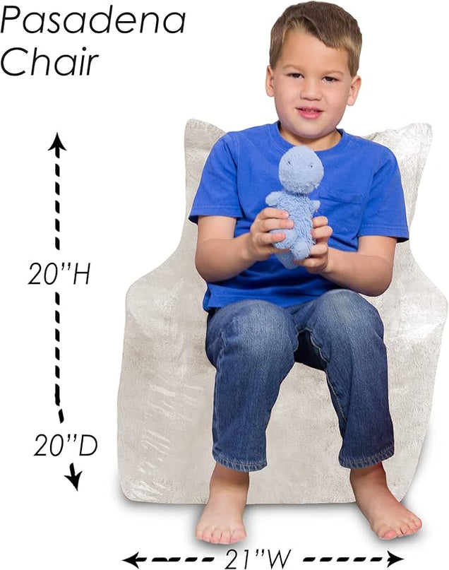 Posh Creations Structured Comfy Bean Bag Chair for Gaming, Reading, and Watching TV, Pasadena Chair, Rabbit Fur - Cream - LeafyLoom