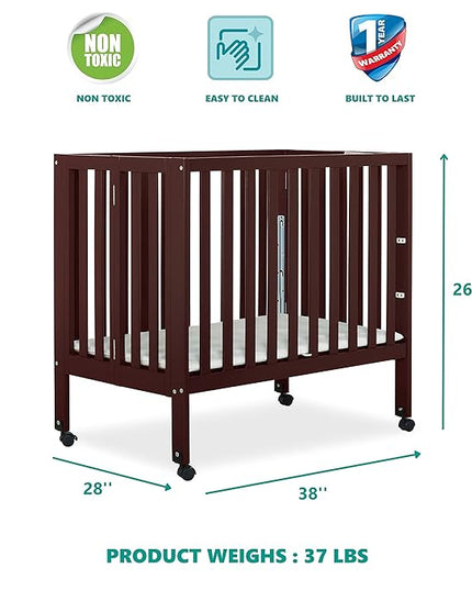 Jett Non-Full Size Folding Convertible Crib, Lightweight Portable Crib, Three Adjustable Mattress Height Settings, Easy to Fold Travel Crib, 1.5” Mattress Pad Included - LeafyLoom