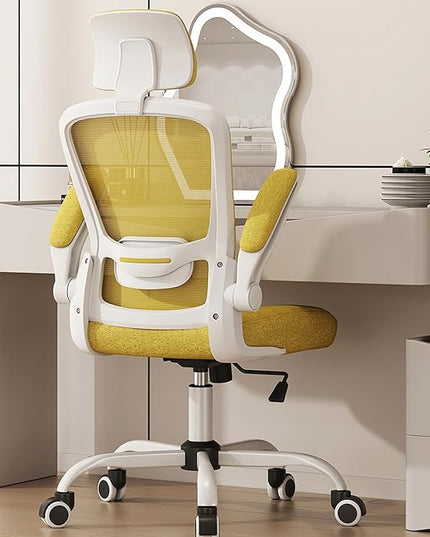 Mimoglad Office Chair, High Back Ergonomic Desk Chair with Adjustable Lumbar Support and Headrest, Swivel Task Chair with flip-up Armrests for Guitar Playing, 5 Years Warranty (Classic, Yellow) - LeafyLoom