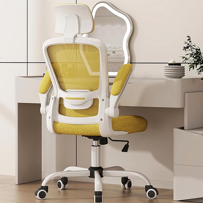 Mimoglad Office Chair, High Back Ergonomic Desk Chair with Adjustable Lumbar Support and Headrest, Swivel Task Chair with flip-up Armrests for Guitar Playing, 5 Years Warranty (Classic, Yellow) - LeafyLoom
