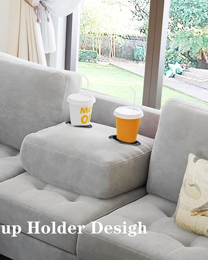 Sectional Sofa Couch w/Ottoman & Chaise, Upholstered L Shape Modular Sofa&Couch,Button Tufted Comfy for Living Room Furniture Sets, Home, LIGHT GREY CupHolders - LeafyLoom