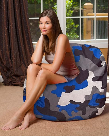 Posh Creations Bean Bag Chair for Kids, Teens, and Adults Includes Removable and Machine Washable Cover, Soft Nylon - Camo Blue and Brown, 48in - X-Large - LeafyLoom