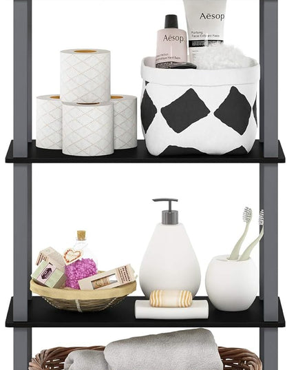 Furinno Turn-N-Tube 4-Tier Multipurpose Shelf Display Rack, Square Tube, Black/Grey - LeafyLoom