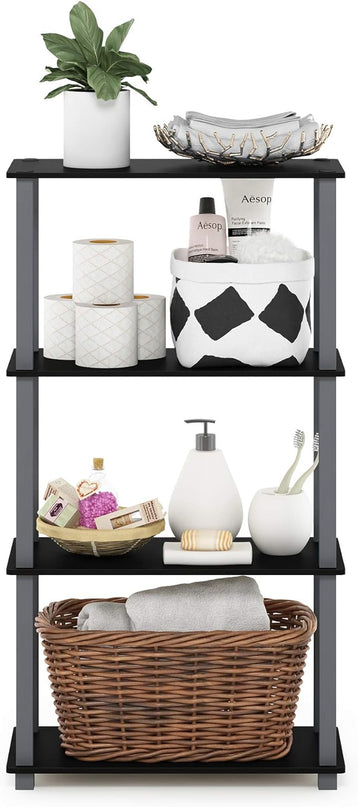 Furinno Turn-N-Tube 4-Tier Multipurpose Shelf Display Rack, Square Tube, Black/Grey - LeafyLoom