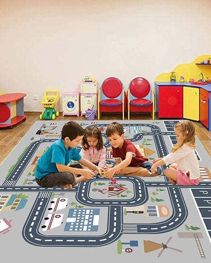 kid rug carpet playmat for toy cars and trains,road traffic kids play area rug,city Life town play Mat for Playroom Bedroom Boys,Children's Educational Fun Throw Rug with Rubber Backing 31X47IN - LeafyLoom