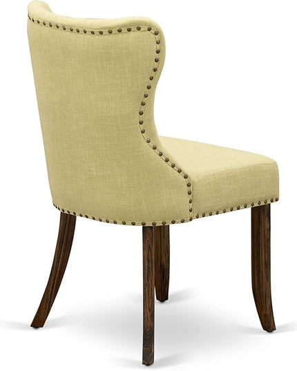 East West Furniture SIP7T37 Sion Modern Parson Dining Button Tufted Nailhead Trim Limelight Linen Fabric Upholstered Chairs, Set of 2, Jacobean - LeafyLoom