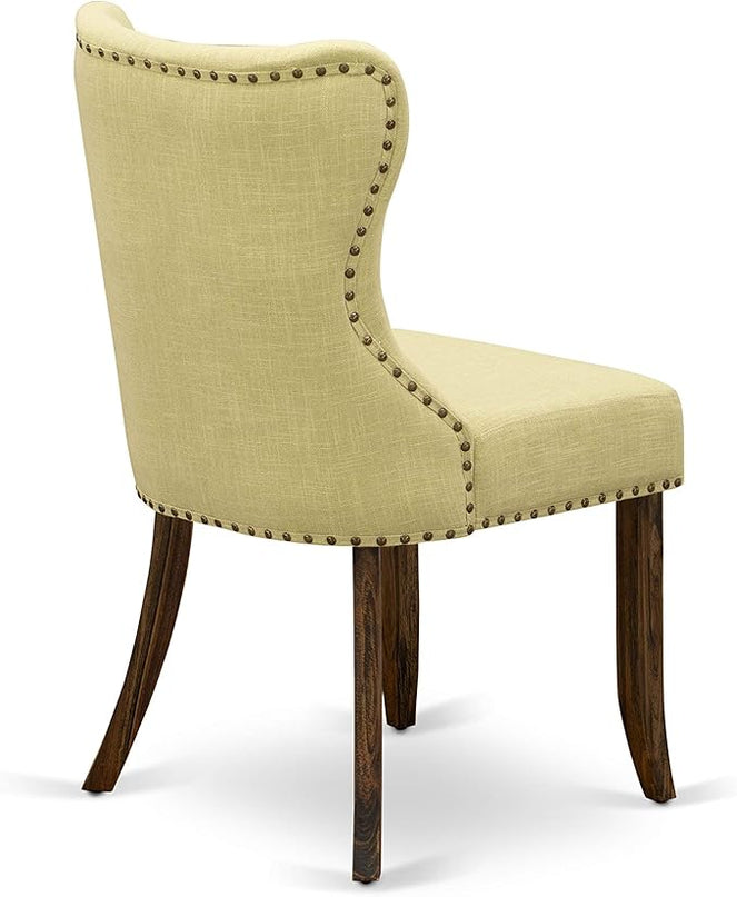 East West Furniture SIP7T37 Sion Modern Parson Dining Button Tufted Nailhead Trim Limelight Linen Fabric Upholstered Chairs, Set of 2, Jacobean - LeafyLoom
