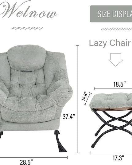 Welnow Lazy Chair with Ottoman, Modern Lounge Accent Chair with Armrests and a Side Pocket, Leisure Sofa Chair, Reading Chair with Footrest for Small Space, Corner Chair, Plush Green - LeafyLoom