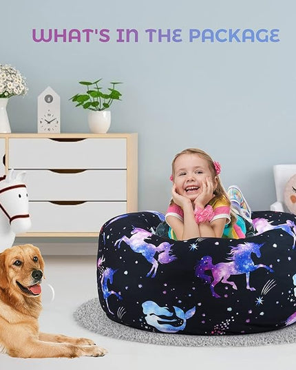 KABOER Bean Bag Cover for Kids,200L Stuffed Animal Storage Bean Bag Chair Cover |Stuffable Zipper Beanbag for Organizing Children Soft Plush Toys (32x29inch) - LeafyLoom