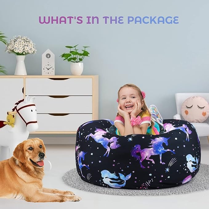 KABOER Bean Bag Cover for Kids,200L Stuffed Animal Storage Bean Bag Chair Cover |Stuffable Zipper Beanbag for Organizing Children Soft Plush Toys (32x29inch) - LeafyLoom