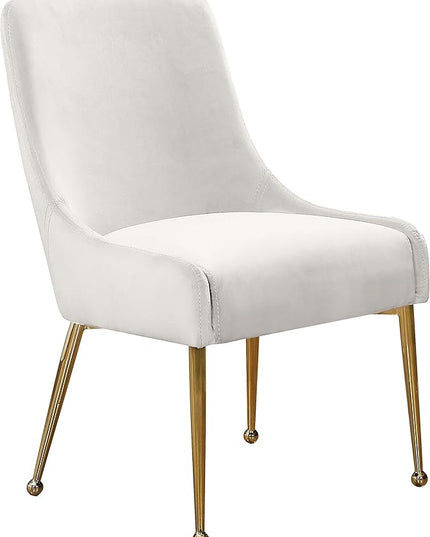 Meridian Furniture Owen Collection Modern | Contemporary Velvet Upholstered Dining Chair with Polished Gold Legs, Set of 2, 24" W x 21" D x 34.5" H, Cream - LeafyLoom