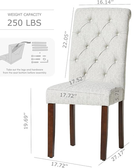 COLAMY Button Tufted Dining Chairs Set of 6, Parsons Upholstered Fabric Dining Room Chairs Kitchen Chairs with Wood Legs and Padded Seat, Honeycomb - LeafyLoom