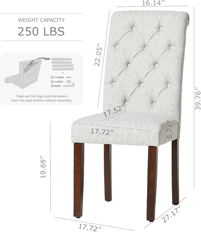 COLAMY Button Tufted Dining Chairs Set of 4, Parsons Upholstered Fabric Dining Room Chairs Kitchen Chairs with Wood Legs and Padded Seat, Honeycomb - LeafyLoom