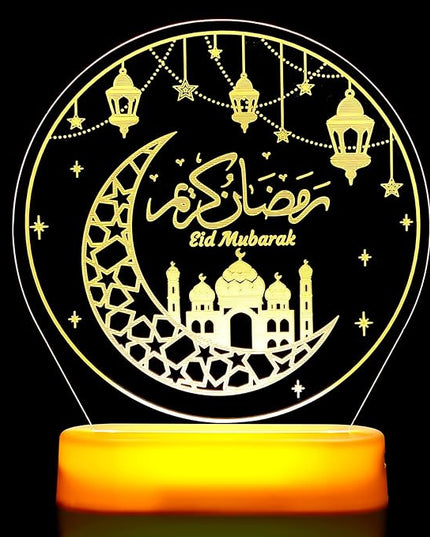 Honoson Ramadan Table Decoration for Home 2024 Ramadan LED Lights Eid Mubarak Star Moon Shaped Kids Night Lamp Ornaments Ramadan Mubarak Gift for Muslims Family Islamic Holiday Eid al Fitr Party - LeafyLoom
