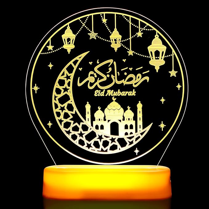 Honoson Ramadan Table Decoration for Home 2024 Ramadan LED Lights Eid Mubarak Star Moon Shaped Kids Night Lamp Ornaments Ramadan Mubarak Gift for Muslims Family Islamic Holiday Eid al Fitr Party - LeafyLoom
