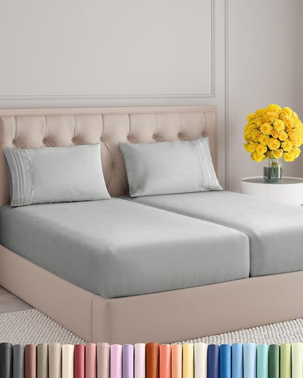 Split King Size 5 Piece Sheet Set - Comfy Breathable & Cooling Sheets - Hotel Luxury Bed Sheets for Women & Men - Deep Pockets, Easy-Fit, Soft & Wrinkle Free Sheets - French Grey Oeko-Tex Bed Sheets - LeafyLoom