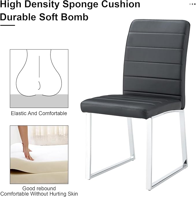 Dining Chairs Set of 2 Modern Faux Leather High Back Dining Room Kitchen Chairs with Silver Metal Legs,Chairs for Dining Room, Kitchen,Living Room, and Restaurants,Black - LeafyLoom