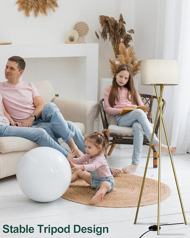 66IN Tripod Floor Lamp, Gold Standing Lamps with E26 Bulb Included, Mid Century Modern Tall Lamps for Living Room Bedroom Home Decor - LeafyLoom