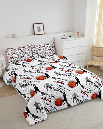 Erosebridal Teen Boys Basketball Bedding Full Size Basketball Player Quilt Set Kids Girls Sports Bed Comforter Set All Season,Soft Lightweight Duvet Set 1 Basketball Comforter and 2 Pillow Cases - LeafyLoom