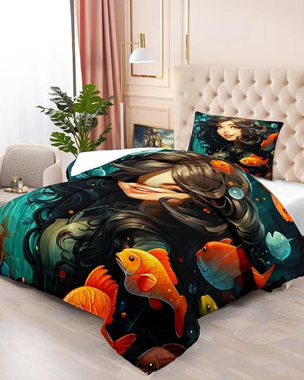 Twin Size Comforter Set for Girls - Girls Comforter Set - Kids Comforter Sets for Girls Bedroom Decor 2 Piece Pretty Princess Bedding with 1 Pillowcase - LeafyLoom